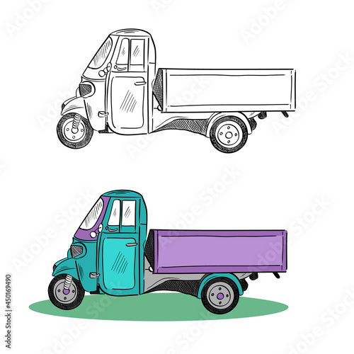 Ape Italian small car vector outline illustration