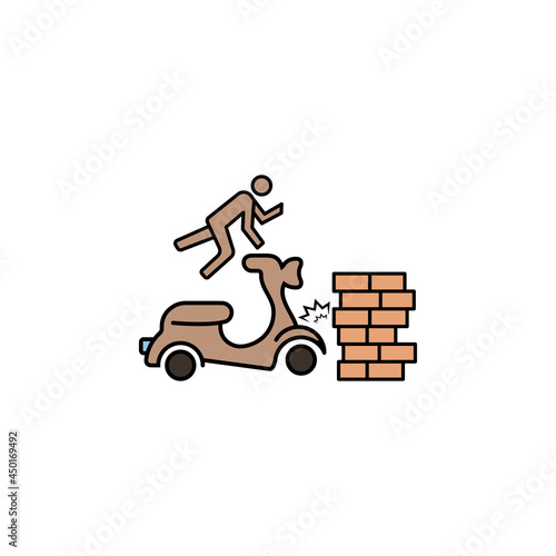 motorcycle and wall accident icon