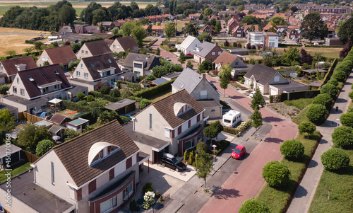 Residential area in an European town. Aerial view on a summer day