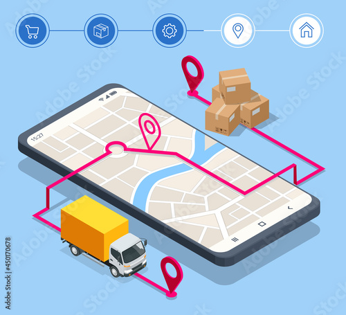 Isometric Logistics and Delivery concept. Delivery home and office. City logistics.