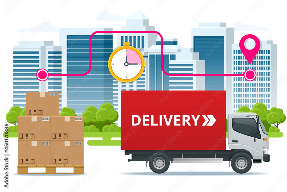 Isometric Logistics and Delivery concept. Delivery home and office. City logistics.