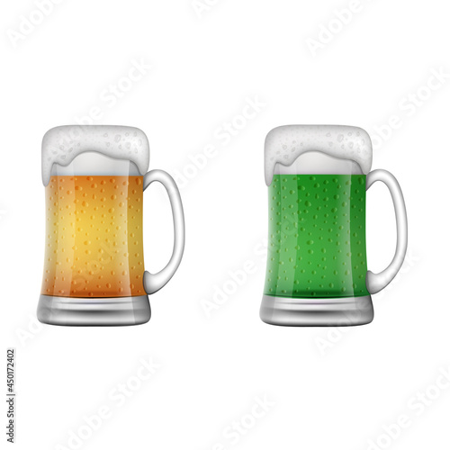 isolated beer mugs vector. Blonde and green beer