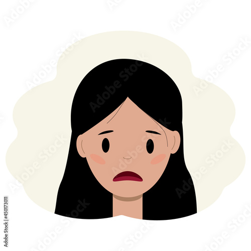 Illustration of a portrait of a young woman face upset
