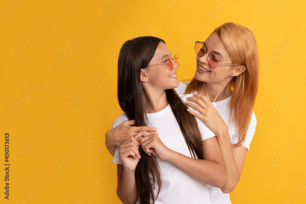 happy family portrait of single woman mother embrace kid in glasses, friends happy family portrait of single woman mother embrace kid in glasses, friends