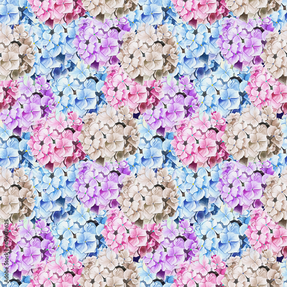 Colorful hydrangea flowers seamless pattern