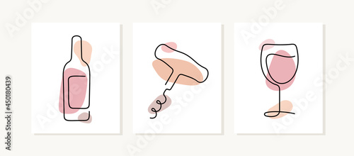 Wine cards. Modern artistic continuous line vector illustration.