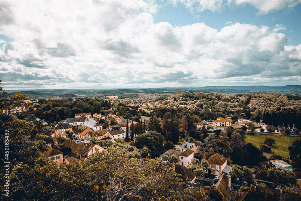 Panoramic view over a small city in the south of France.