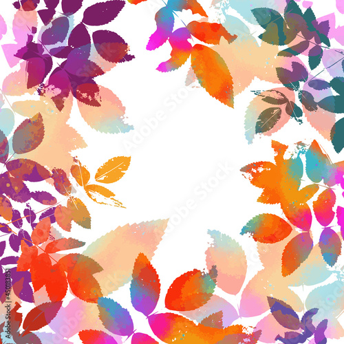Background frame with colorful twigs. Mixed media. Vector illustration
