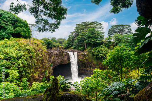 Blue sky at Rainbow falls in Hilo Hawaii