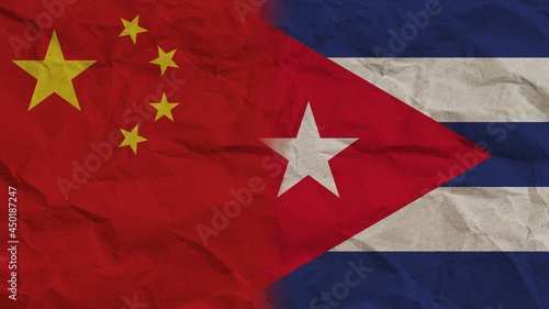 Photography Cuba and China Flags Together, Crumpled Paper Effect Background 3D Illustration
