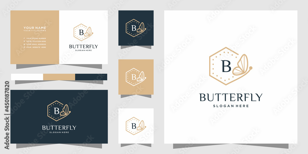Fototapeta premium Butterfly frame logo with letter b design