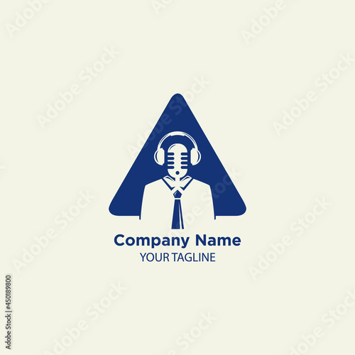 simple podcast or radio logo design inspiration with man and headphone - vector