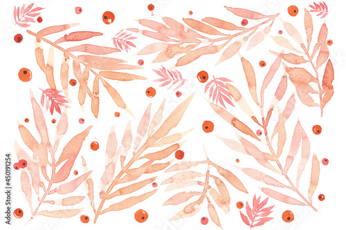 Obraz na płótnie Pattern of berries and flowers painted with watercolors w salonie