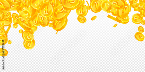 Russian ruble coins falling. Grand scattered RUB coins. Russia money. Resplendent jackpot, wealth or success concept. Vector illustration.