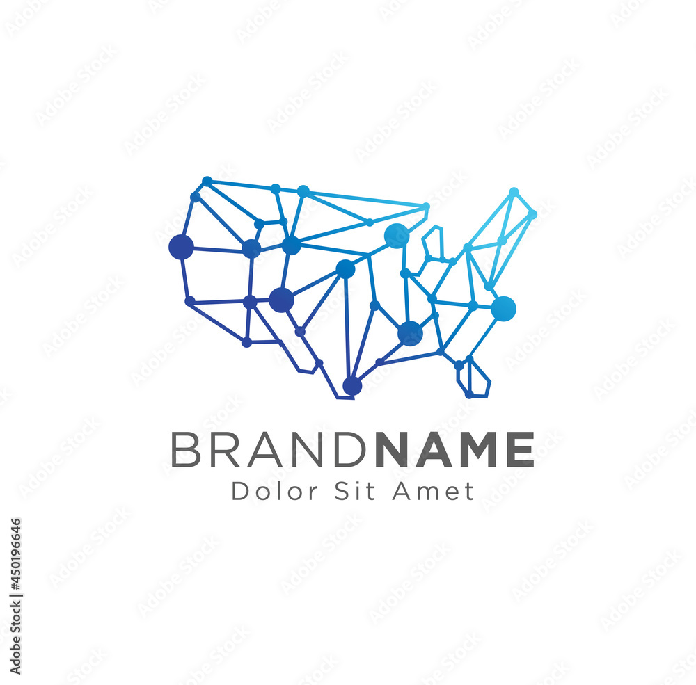 Fototapeta premium America tech connection logo Design Vector Stock Illustration. US Technology Digital Logo Template Modern