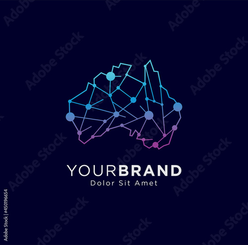 Australia Tech Logo Template Design Illustration. Australian Techology Digital logo Icon Modern Innovative , Australian map