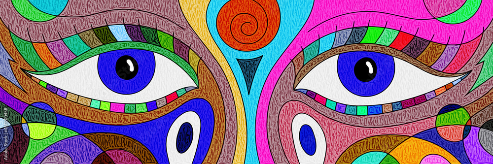 Photography Expressive eye drawing, multicolor vector banner