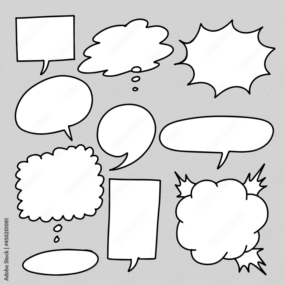 Obraz premium Hand drawn set of speech bubbles isolated . Doodle set element. Vector illustration.