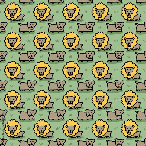 seamless pattern of cute lion cartoon photo