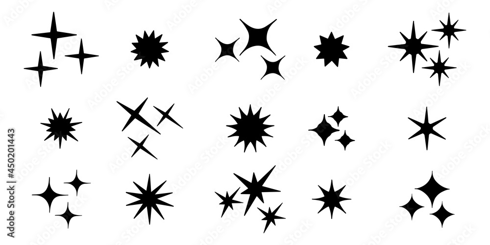 Set of hand drawn sparkles symbols isolated on white background. doodle vector illustration. Set of hand drawn sparkles symbols isolated on white background. doodle vector illustration.