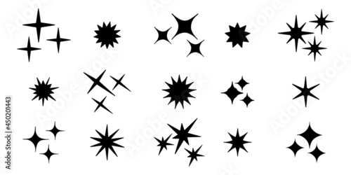Set of hand drawn sparkles symbols isolated on white background. doodle vector illustration.