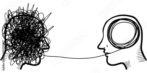 hand drawn Two humans head silhouette psycho therapy concept. design element . vector illustration.