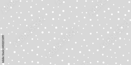 Dots on grey background seamless pattern. Snow background vector illustration. For wrapping paper, design, postcard, fabric, baby clothes, baby room. Christmas and New Year concept.