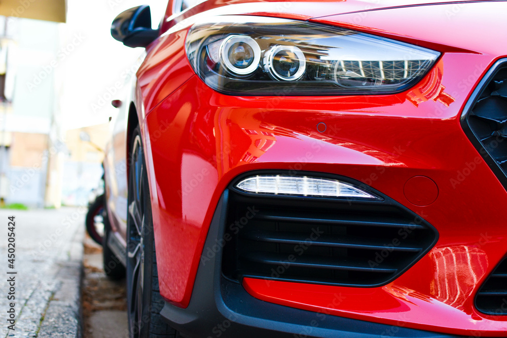 Front of a red sport car