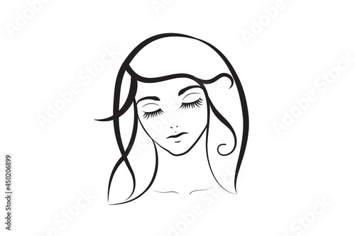 Face of pretty woman silhouette line fine art minimalistic logo icon vector image graphic illustration