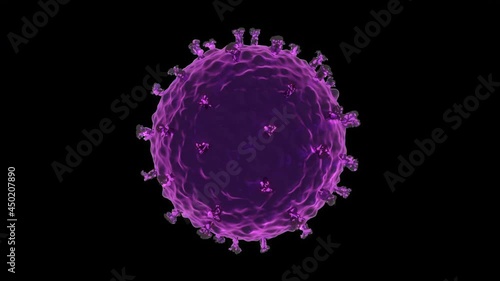 Close-up of dissolving virus under microscope., SARS-CoV-2 COVID-19 pandemic cure or vaccination concept. Realistic high quality medical 3D animation