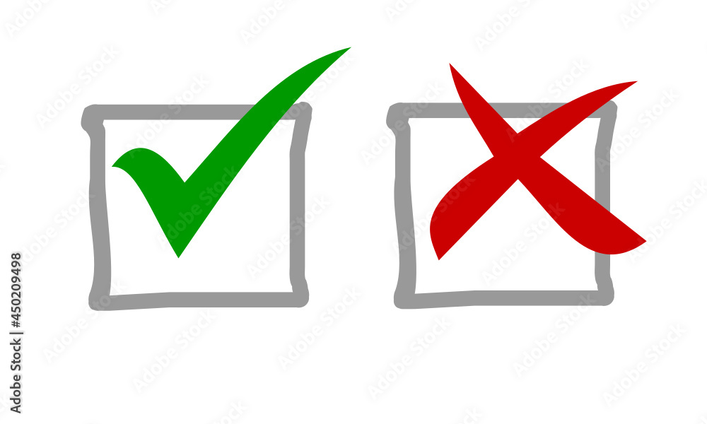 Check mark icon set in green and red color, vector illustration. Check mark icon set in green and red color, vector illustration.