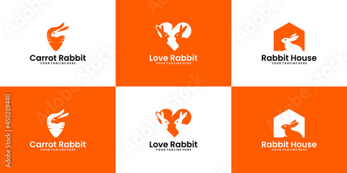 a collection of love rabbit logo design inspiration, rabbit house and pet shop