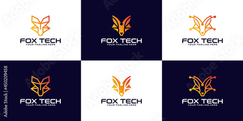 Fox technology data animal head logo design inspiration collection