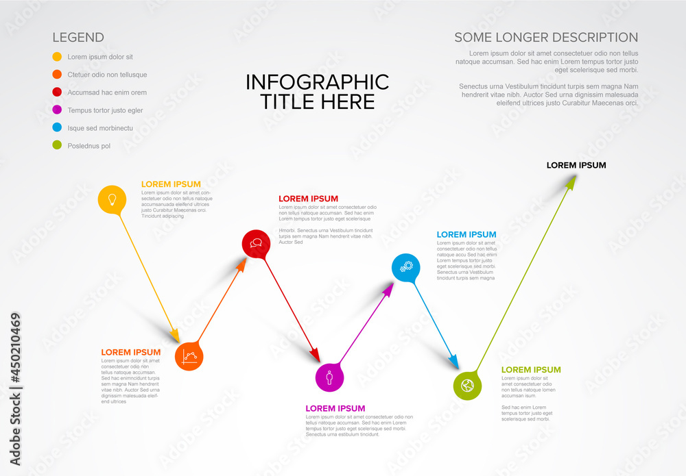 Six Elements Infographic Timeline with Droplet Pointers Stock Template ...