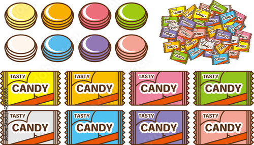 Lots of colorful candy sets.
