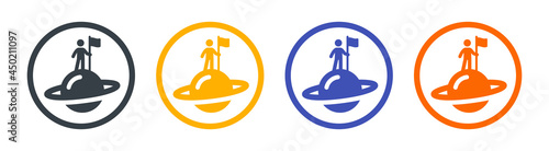 Person exploring saturn planet icon vector illustration.