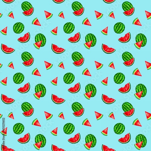 seamless pattern with watermelons on a blue background