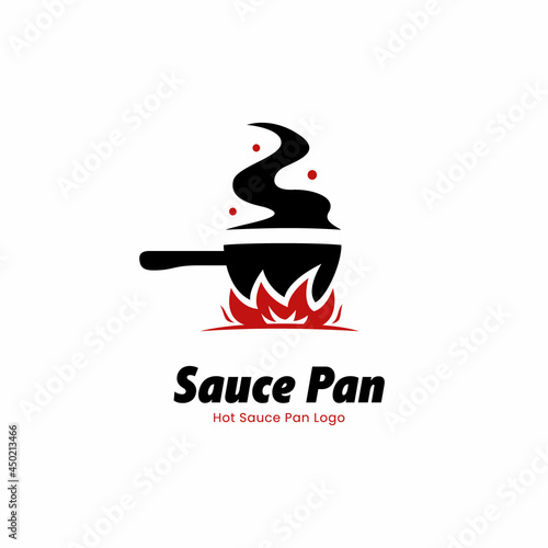 Hot sauce pan logo icon template with big fire flame