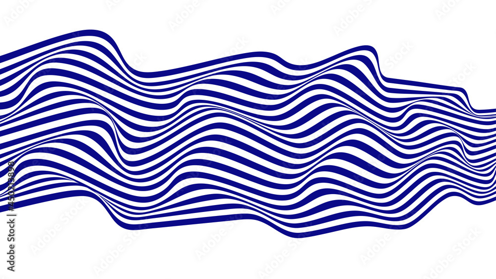 Illustration of abstract line wave background. Blue and white curved line stripe optical art wave abstract background. Blue wavy lines pattern. Perfect for Wall decoration, poster, banner etc. 
