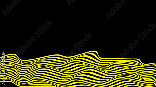 Abstract wave vector background. Abstract 3d black and yellow illusions. Stylized flowing water 3d illusion. Optical illusion lines background. Perfect for Wall decoration, poster, banner etc. 