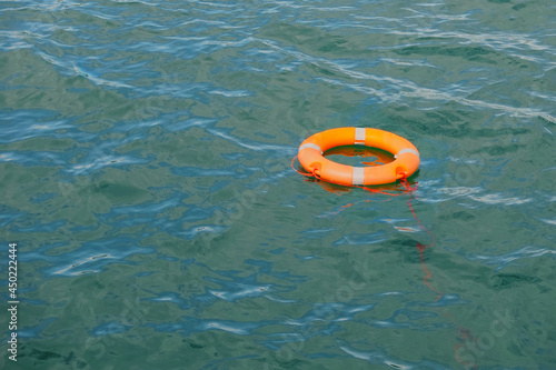 Life-saving buoy floating on sea surface