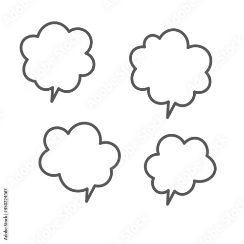 Set of color speech bubbles. Cartoon Vector illustration. Isolated on transparent white background. Hand draw style, dialog clouds