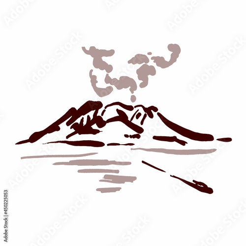 火山（桜島）のモノクロイラスト