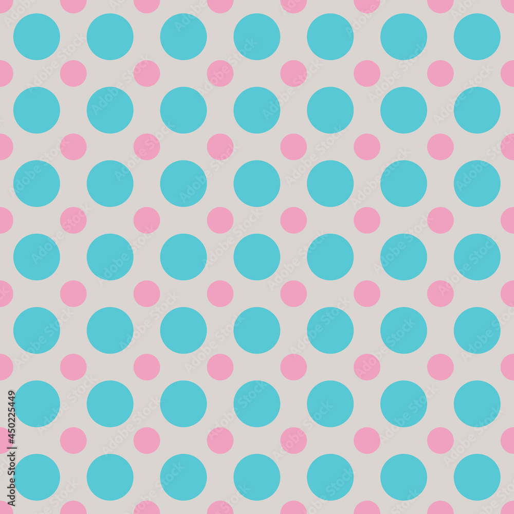 Polka Dot Pattern, Blue Radiance mix with Prism Pink and White Sand Color. Seamless Background for graphic design, fabric, textile, fashion. Color Trend 2021 - 2022 autumn, winter