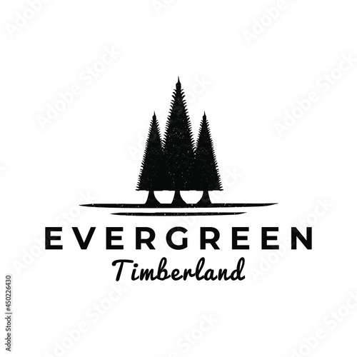Rustic Retro Vintage Hemlock, Evergreen, Pines, Spruce, Cedar trees logo design
