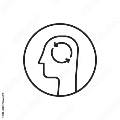 thinking or mind process icon with thin line head