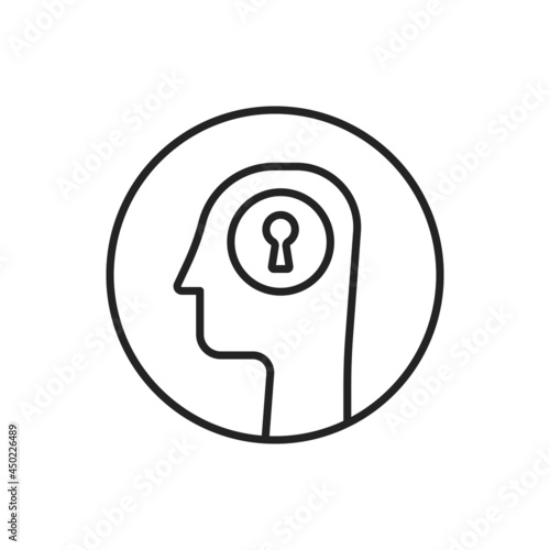 thin line head with keyhole like open your mind logo