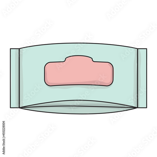 Vector illustration of wet wipes. With black outline and color on a white background.