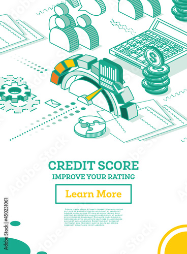 Isometric Personal Credit Score or Rating Concept.
