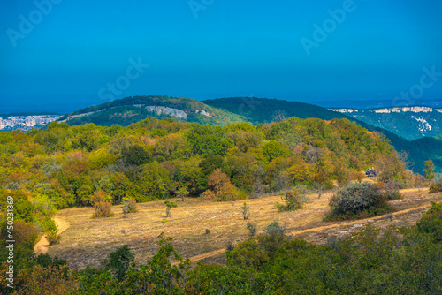 landscape views in early autumn mountains Crimea Baydar Valley